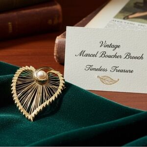 Marcel Boucher vintage gold plated wire work  heart brooch